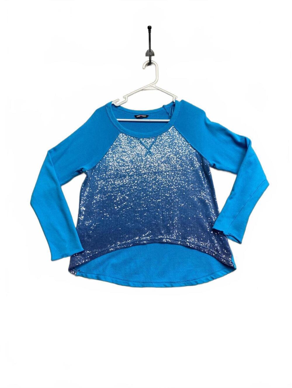 Hard Candy Blue Long Sleeve Sequin Front Shore Thing Top Women's Size Large